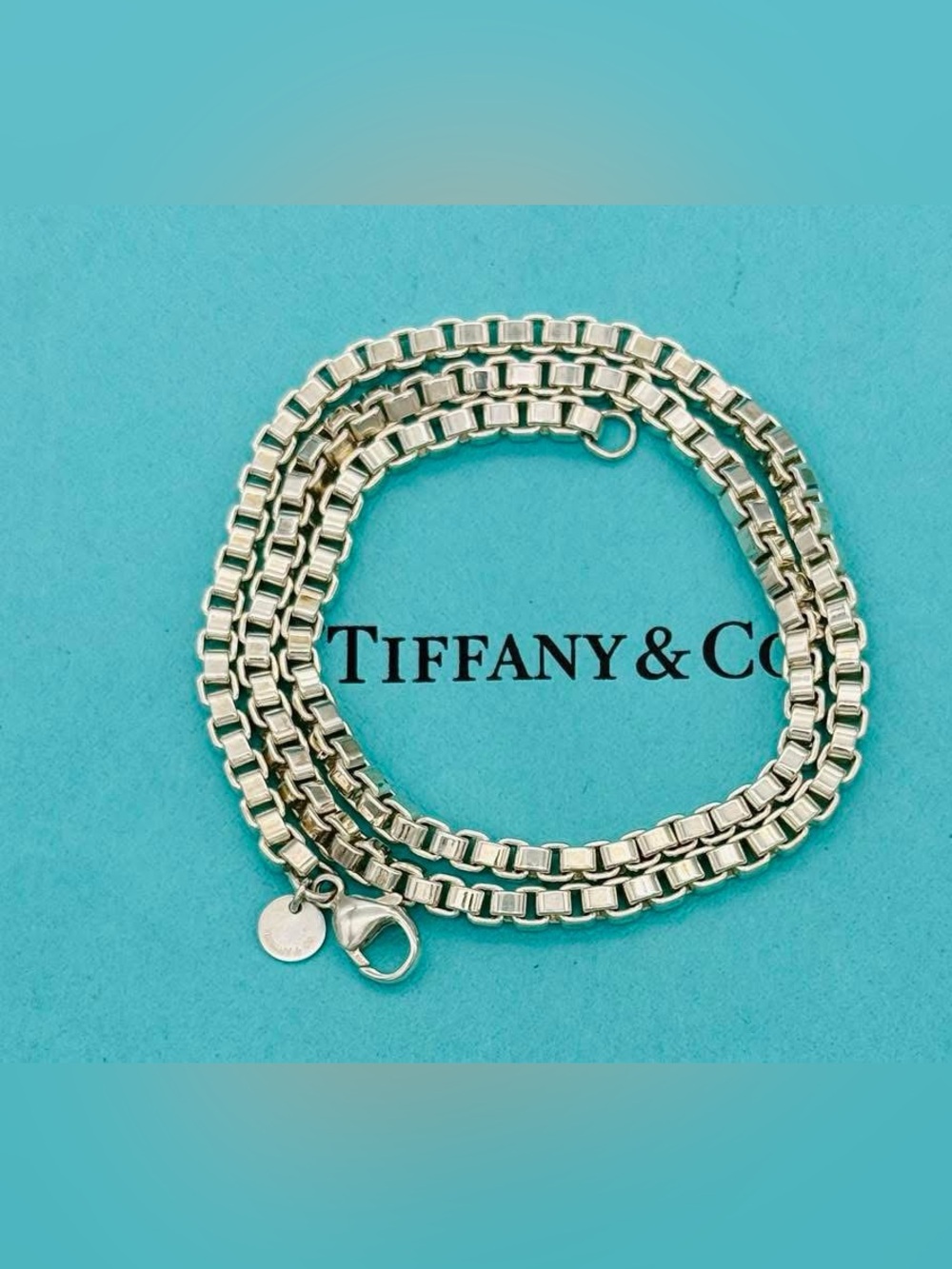 Tiffany And Co. Sterling Silver Box Link Venetian Chain Necklace